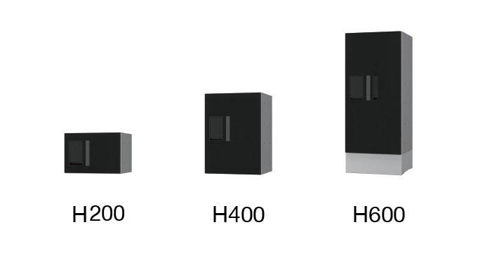 ナスタ プチ宅 ブラックの公式シリーズ写真。対象は右側H600。本体1台のみ・幅木別売。写真は捺印付き仕様で、捺印なし商品とは捺印部が異なります。